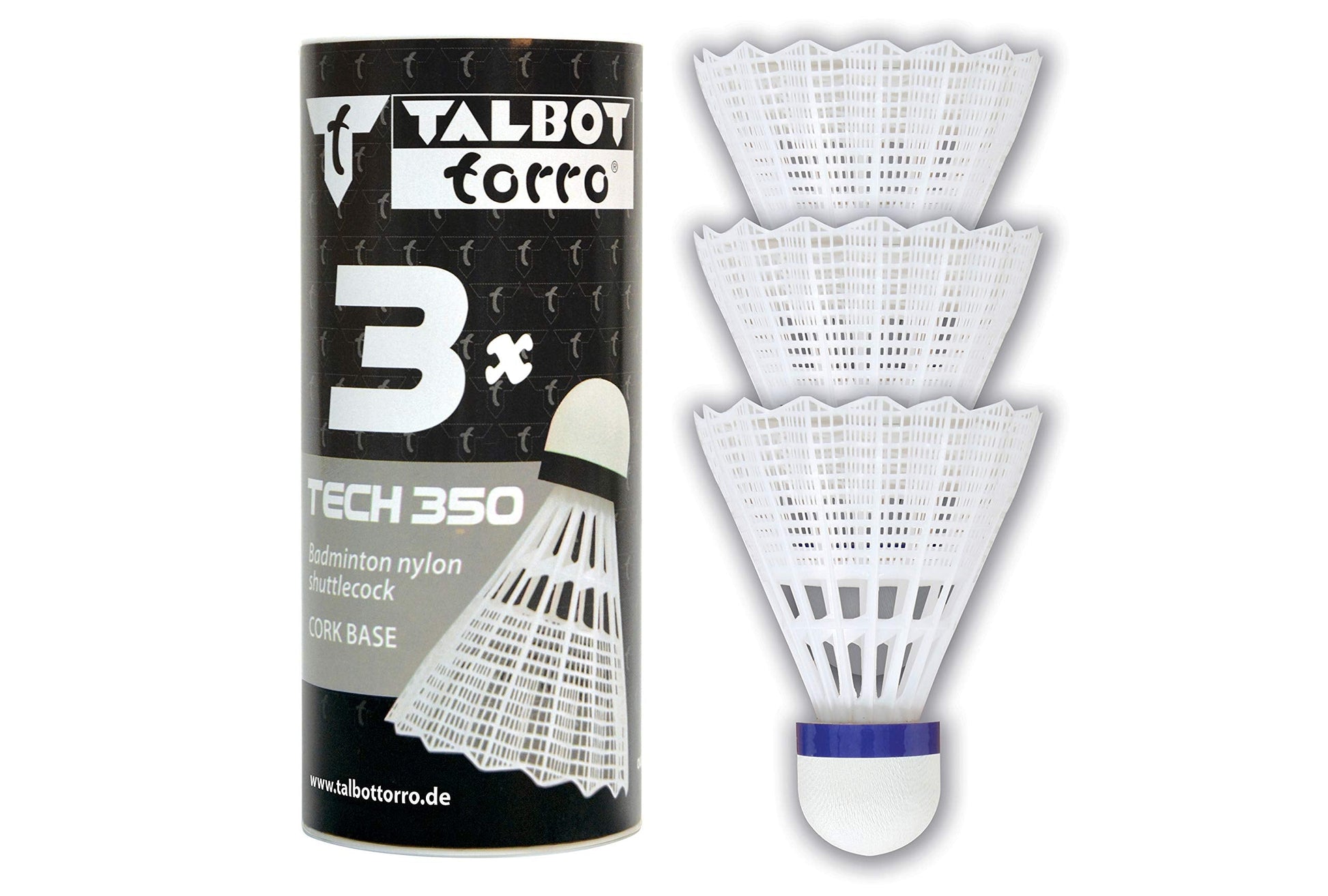Talbot - Torro Badminton Shuttlecocks Tech 350, 3 Pack, Nylon, White - Zaja Sales Ltd
