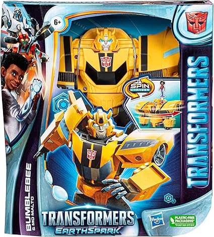 Transformers Toys EarthSpark Spin Changer Bumblebee Action - Figure (20 cm) with Mo Malto Figure (5 cm), for ages 6 and up. - Zaja Sales Ltd